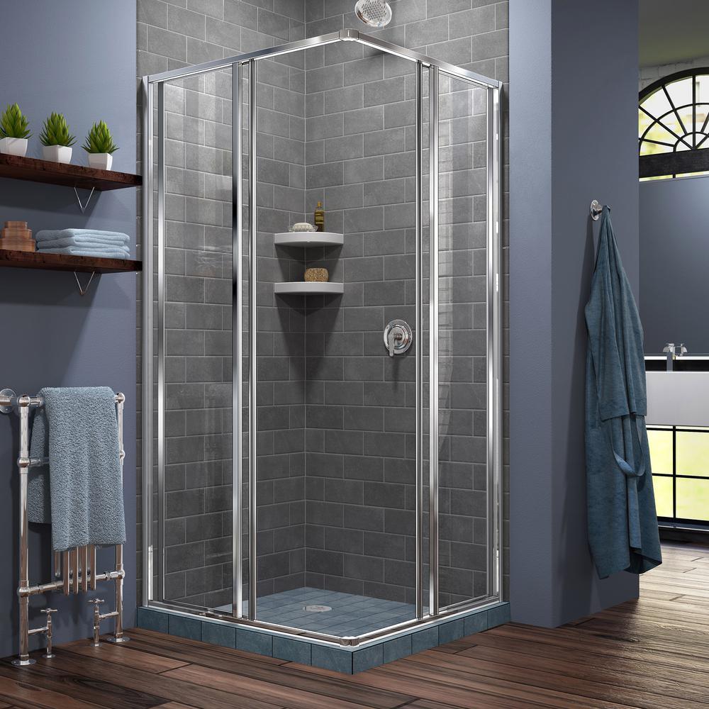 Cornerview 34-1/2 in. x 72 in. Framed Corner Sliding Shower Door Enclosure in Chrome without Handle - Super Arbor