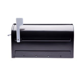 Boulder Post Mount Mailbox Black with Premium Silver Handle and Silver Flag - Super Arbor