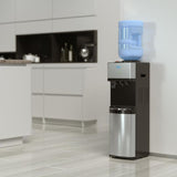 Hot Cold and Room Temp Water Dispenser Cooler Top Load, Tri Temp, Black and Stainless Steel, Essential Series