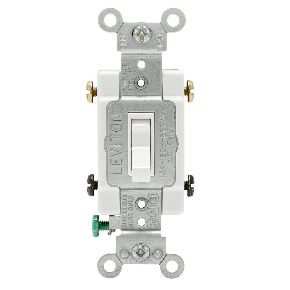 15 Amp Single-Pole Toggle Framed 4-Way AC Switch, White - Super Arbor