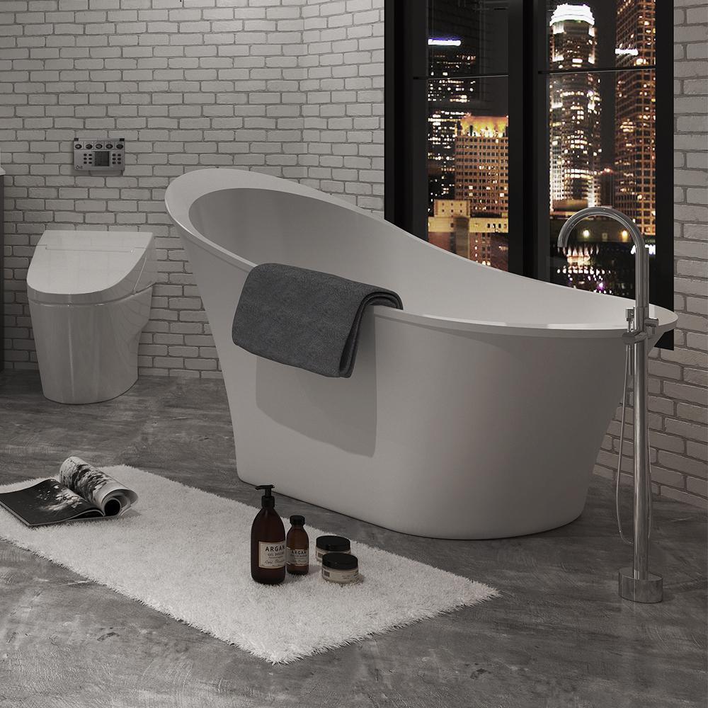 Rachel 70 in. Acrylic Slipper Flatbottom Non-Whirlpool Reversible Drain Bathtub in White - Super Arbor