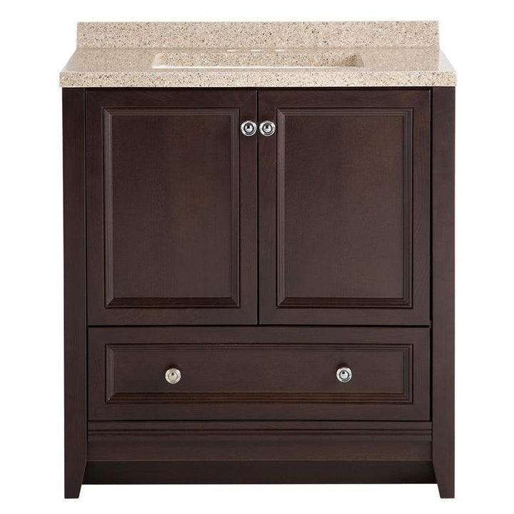 Delridge 31 in. W x 19 in. D Bathroom Vanity in Chocolate with Solid Surface Vanity Top in Caramel