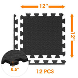 Yes4All Interlocking Exercise Foam Mats with Border, 12 Sq Ft, Black