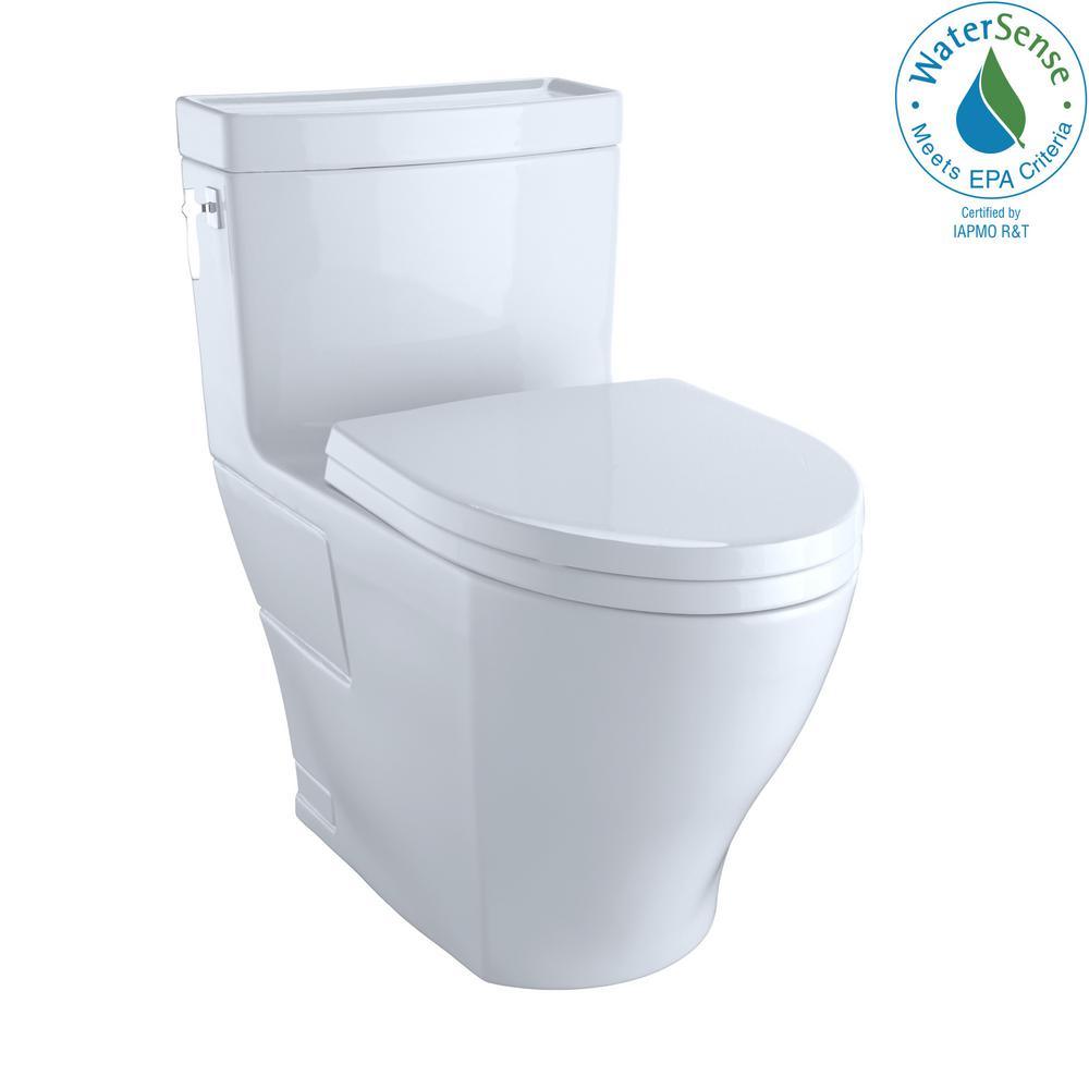 Aimes Wash Let with 1-piece 1.28 GPF Single Flush Elongated Toilet with CeFiONtect in Cotton White - Super Arbor