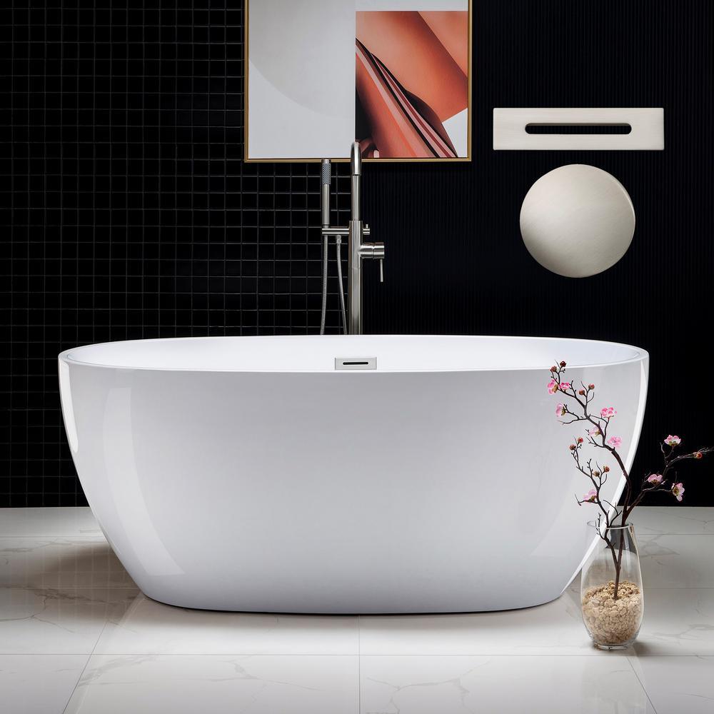 Dieppe 59 in. Acrylic Double Ended Flat Bottom Bathtub with Chrome Overflow and Drain Included in White - Super Arbor