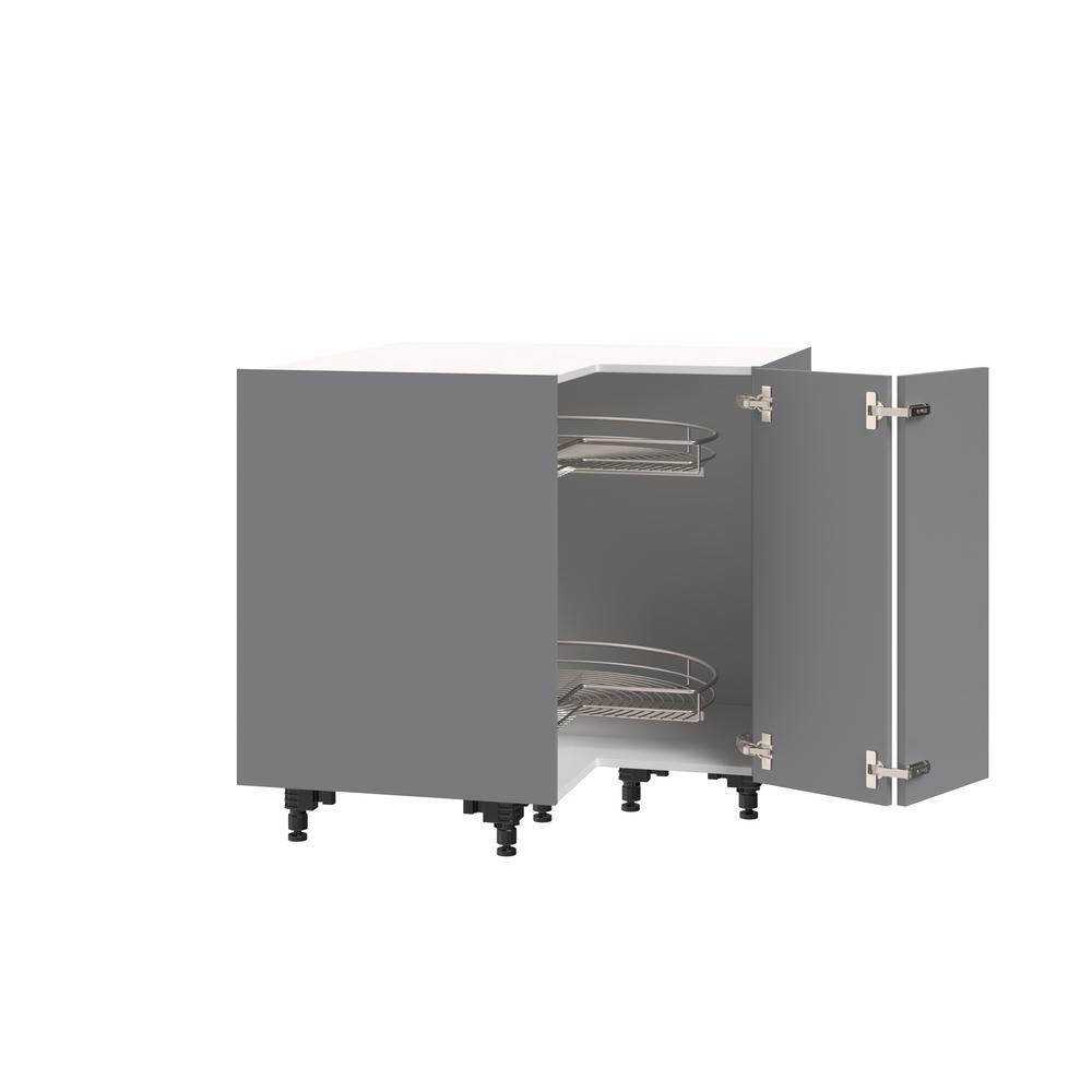 Shaker Assembled 36 in. x 34.5 in. x 24 in. Corner Base Cabinet with Lazy Susan Turn Table Accessory in Gray - Super Arbor