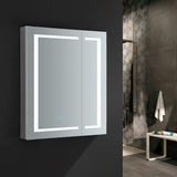 Spazio 30 in. W x 36 in. H Recessed or Surface Mount Medicine Cabinet with LED Lighting and Mirror Defogger - Super Arbor