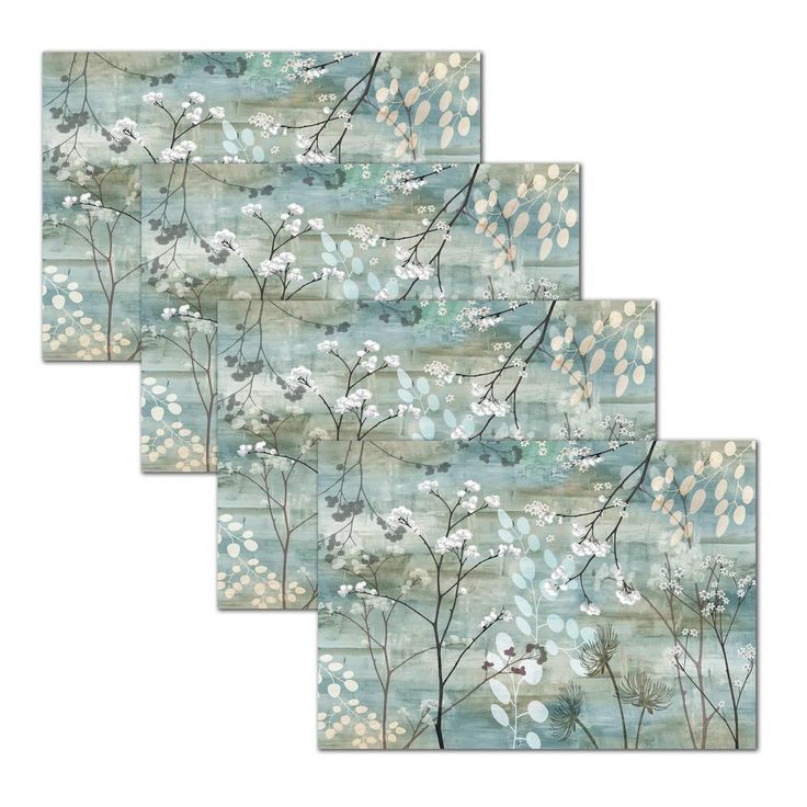 MHF Home Blue Floral 18 in. W x 13 in. L Polypropylene Placemat Set (4-Pack)