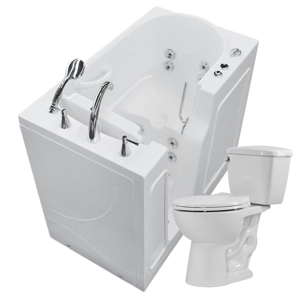 45.75 in. Walk-In Whirlpool Bathtub in White with 1.28 GPF Single Flush Toilet - Super Arbor