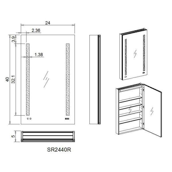 Signature Royale 24 in W x 40 in. H Recessed or Surface Mount Medicine Cabinet with Single Door,LED Lighting,Right Hinge - Super Arbor