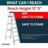 Louisville Ladder 8' Aluminum Step Ladder, 12' Reach, 250 lbs Load Capacity, W-2112-08S