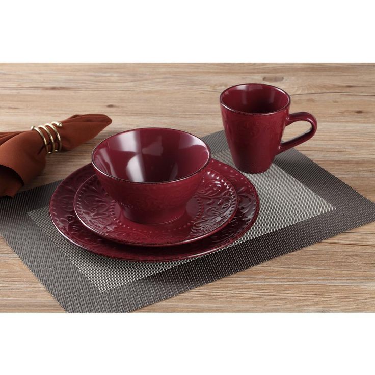 16-Piece Lorren Home Stoneware Scroll Dinnerware Set-Merlot