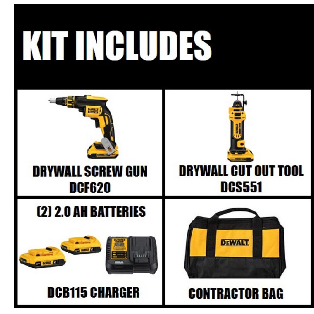 20-Volt MAX XR Lithium-Ion Cordless Drywall Screwgun/Cut-out Tool Combo Kit (2-Tool) with (2) Batteries 2Ah and Charger - Super Arbor