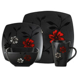 Evening Blossom 16-Piece Casual Black Stoneware Dinnerware Set (Service for 4)