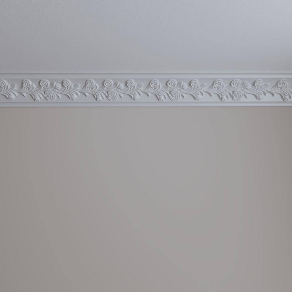 Ekena Millwork 3-7/8 in. x 3-7/8 in. x 94-1/2 in. Polyurethane Rose Crown Moulding