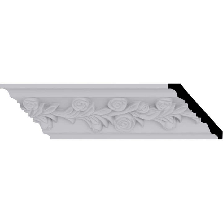 Ekena Millwork 3-7/8 in. x 3-7/8 in. x 94-1/2 in. Polyurethane Rose Crown Moulding