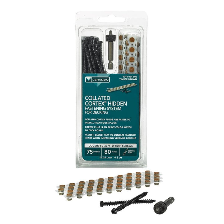 FastenMaster Collated Cortex Hidden Fastening System for Veranda Decking - 2-1/2 in. Cortex screws and plugs in Timber Brown (50 LF)
