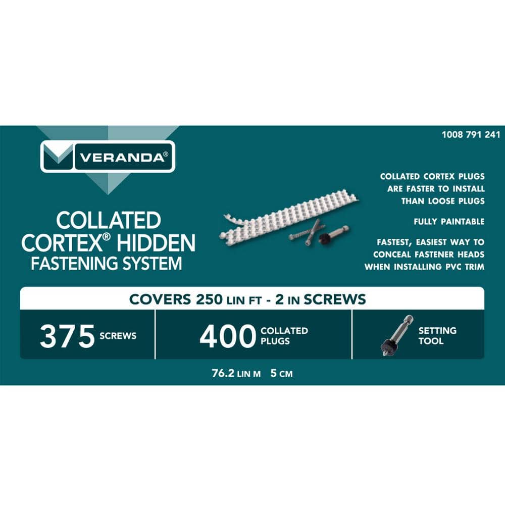 FastenMaster Collated Cortex Hidden Fastening System for Veranda Trim – 2 inch Cortex screws and plugs – Smooth (250 LF)