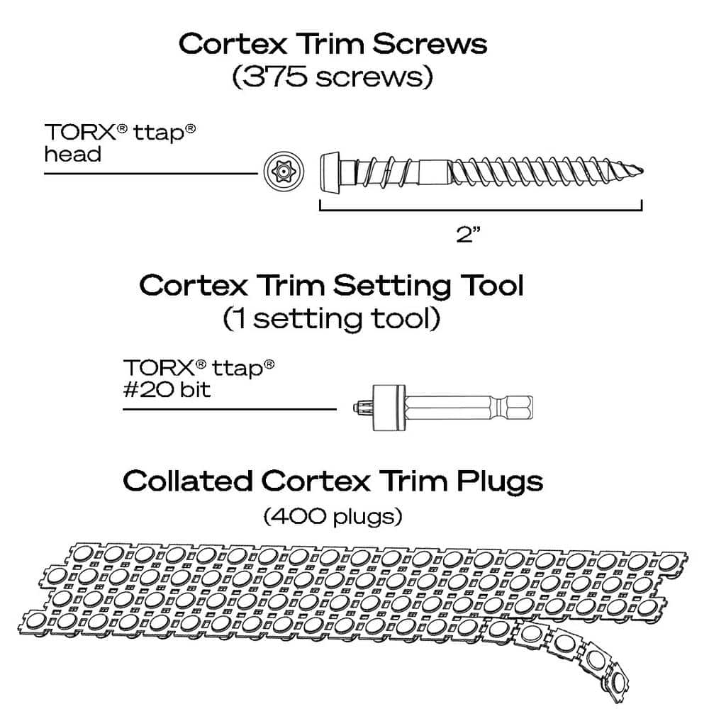 FastenMaster Collated Cortex Hidden Fastening System for Veranda Trim – 2 inch Cortex screws and plugs – Smooth (250 LF)