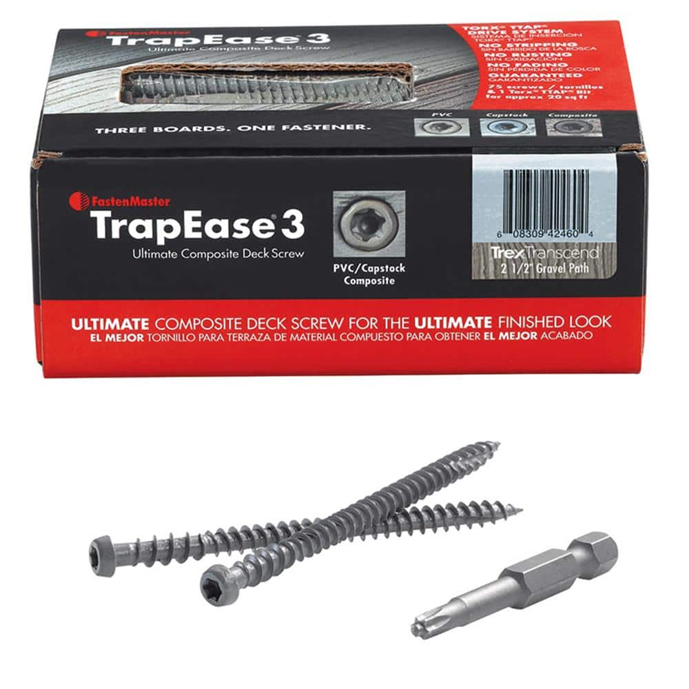 FastenMaster TrapEase 3 Deck Screws for Trex Select Decking – 2-1/2 inch color matched deck screws – Pebble (75 Pack)