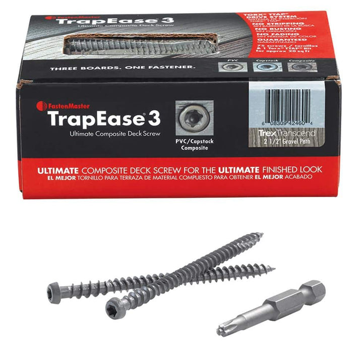 FastenMaster TrapEase 3 Deck Screws for Trex Select Decking – 2-1/2 inch color matched deck screws – Pebble (75 Pack)