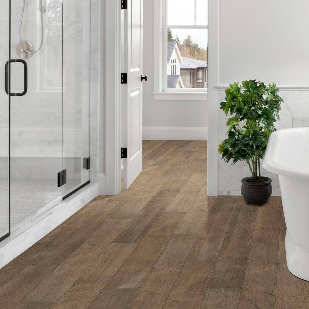 Sure+ Fawn Brown Birch Birch 1/4 in. T x 6.5 in. W Click Lock Wire Brushed Engineered Hardwood Flooring (21.7 sq.ft./case)