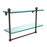 16 in. L  x 12 in. H  x 5 in. W 2-Tier Clear Glass Bathroom Shelf with Towel Bar in Satin Nickel - Super Arbor