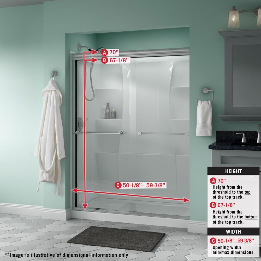Simplicity 60 in. x 70 in. Semi-Frameless Traditional Sliding Shower Door in Nickel with Rain Glass - Super Arbor