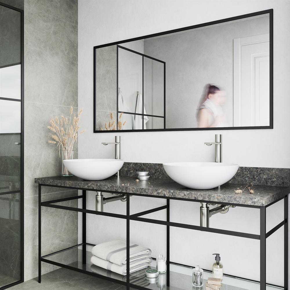 Matte Stone Round Vessel Bathroom Sink in White and Gotham Faucet in Brushed Nickel - Super Arbor