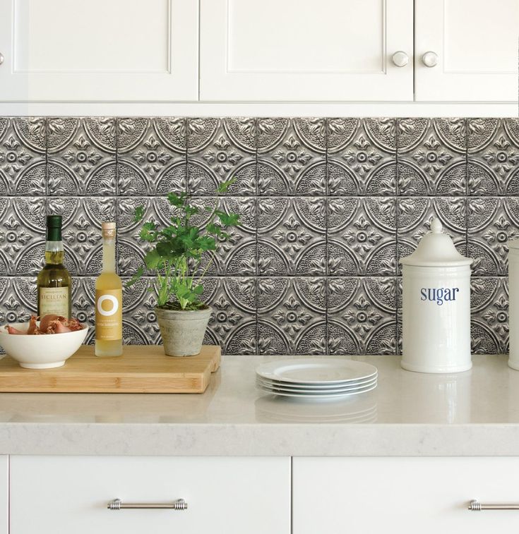 InHome Restored Tile Silver Peel & Stick Backsplash Tiles