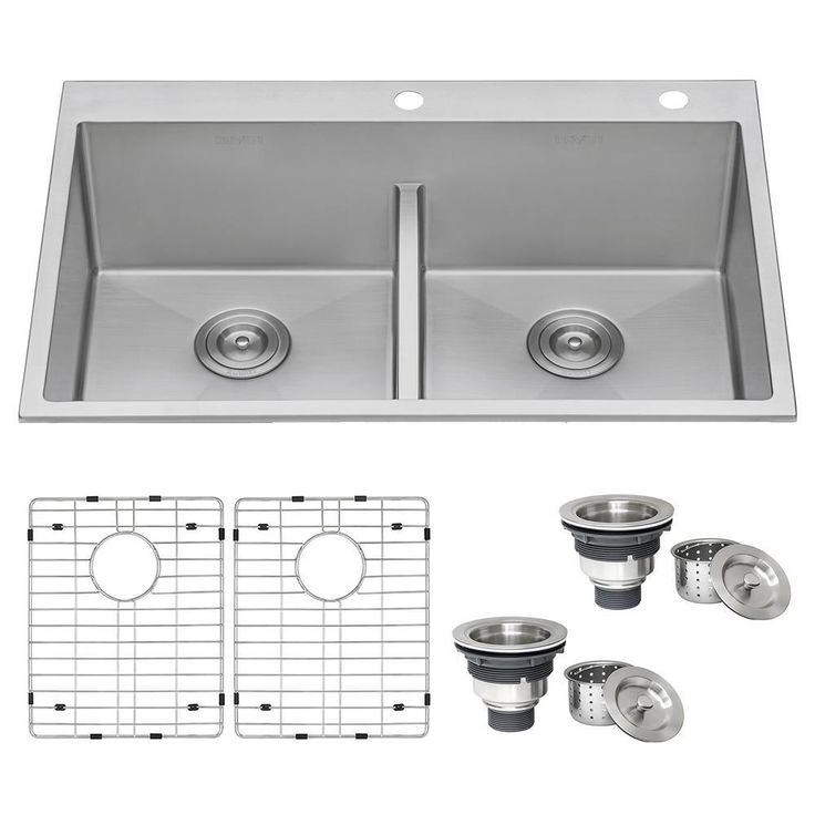 33 in. x 22 in. Double Bowl Drop-in 16-Gauge Stainless Steel Kitchen Sink