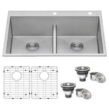 33 in. x 22 in. Double Bowl Drop-in 16-Gauge Stainless Steel Kitchen Sink