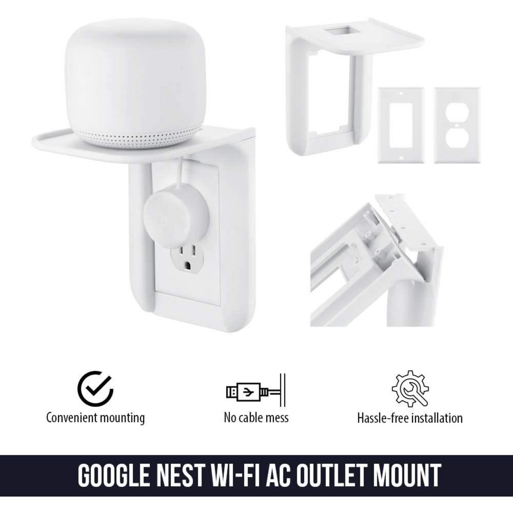 AC Outlet Mount for Google Nest Wi-Fi - Wall Outlet Shelf for Google Home, Nest Mini, Nest Hub, Dot Speaker, Sonos One - Super Arbor