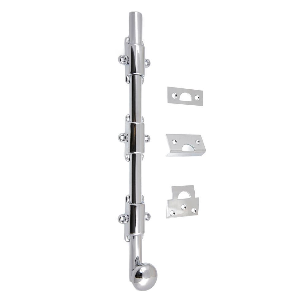 Heavy-Duty 12 in. Solid Brass Surface Bolt with Round Knob in Polished Brass - Super Arbor