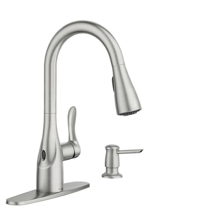 Moen Arlo Spot Resist Stainless 1-Handle Deck-Mount Pull-Down Handle Kitchen Faucet (Deck Plate Included)