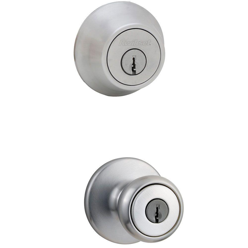 Tylo Antique Brass Entry Door Knob and Single Cylinder Deadbolt Combo Pack with Microban Antimicrobial Technology - Super Arbor