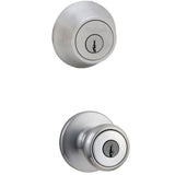 Tylo Antique Brass Entry Door Knob and Single Cylinder Deadbolt Combo Pack with Microban Antimicrobial Technology - Super Arbor