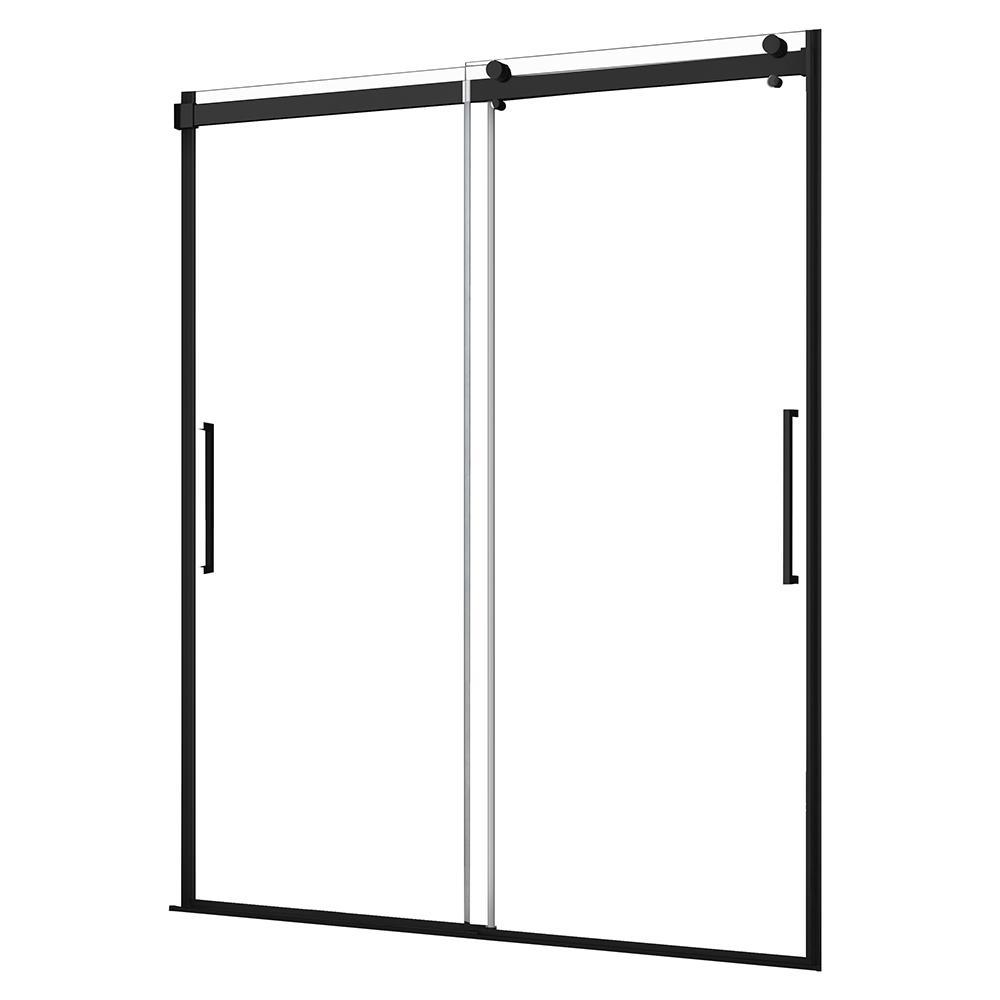 Lagoon Vertical Handle 48 in. L x 34 in. W x 80 in. H Center Drain Alcove Shower Kit in Slate and Matte Black - Super Arbor