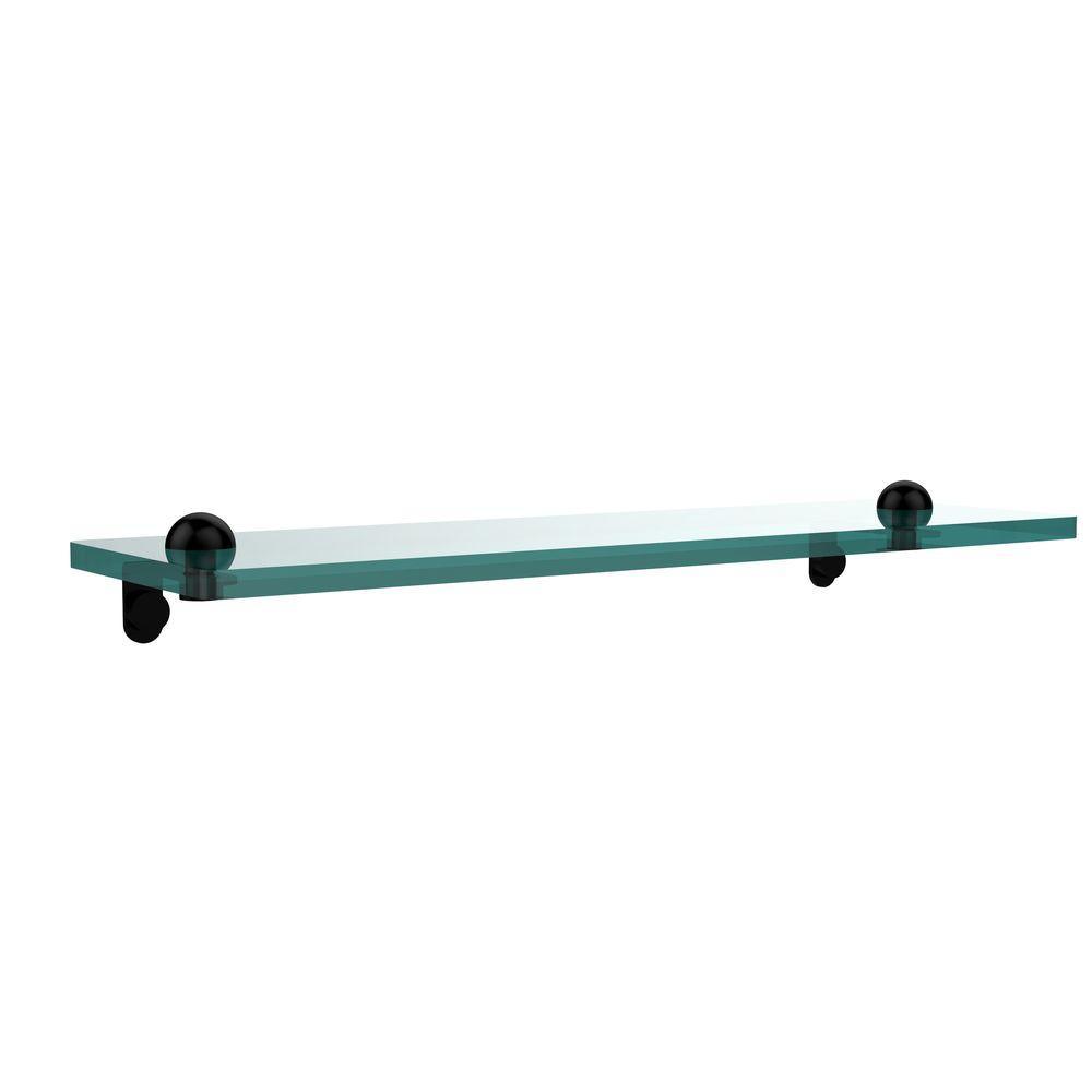 16 in. L x 2 in. H x 5 in. W Clear Glass Vanity Bathroom Shelf in Satin Nickel - Super Arbor
