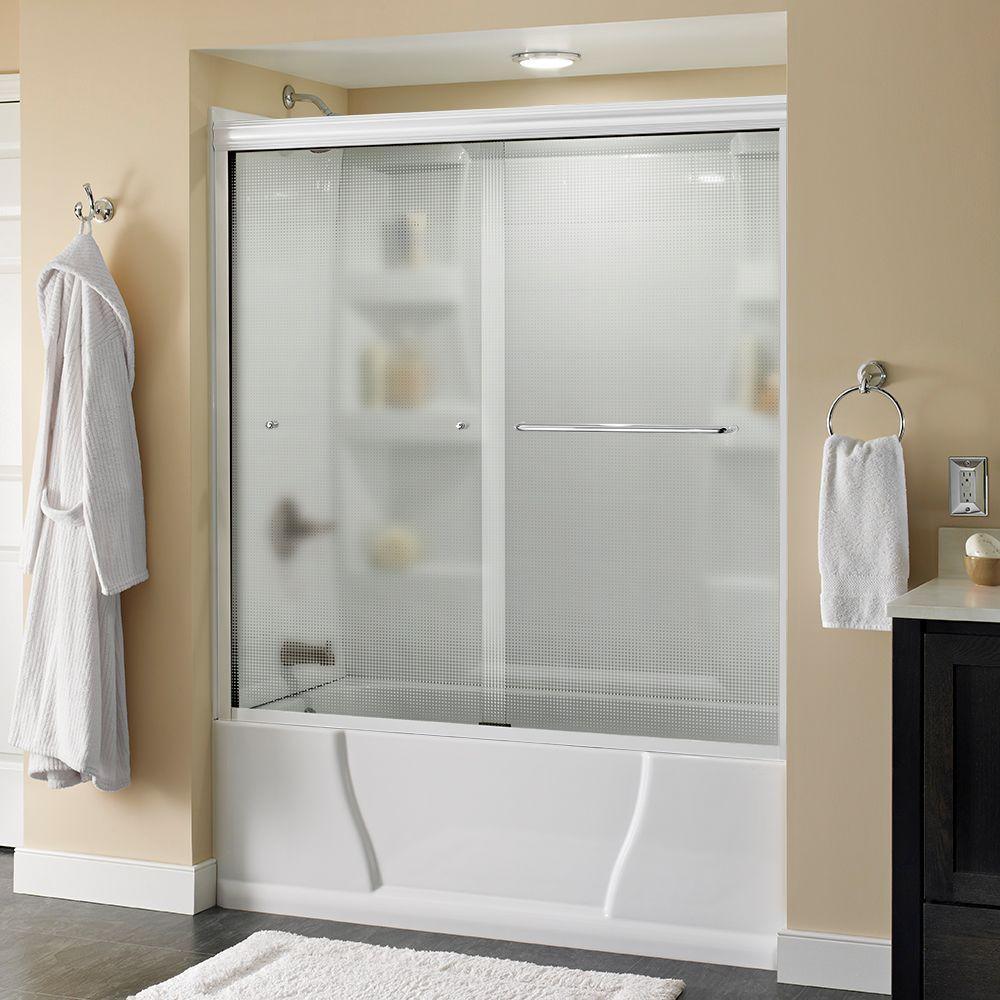 Simplicity 60 in. x 58-1/8 in. Semi-Frameless Traditional Sliding Bathtub Door in Nickel with Tranquility Glass - Super Arbor