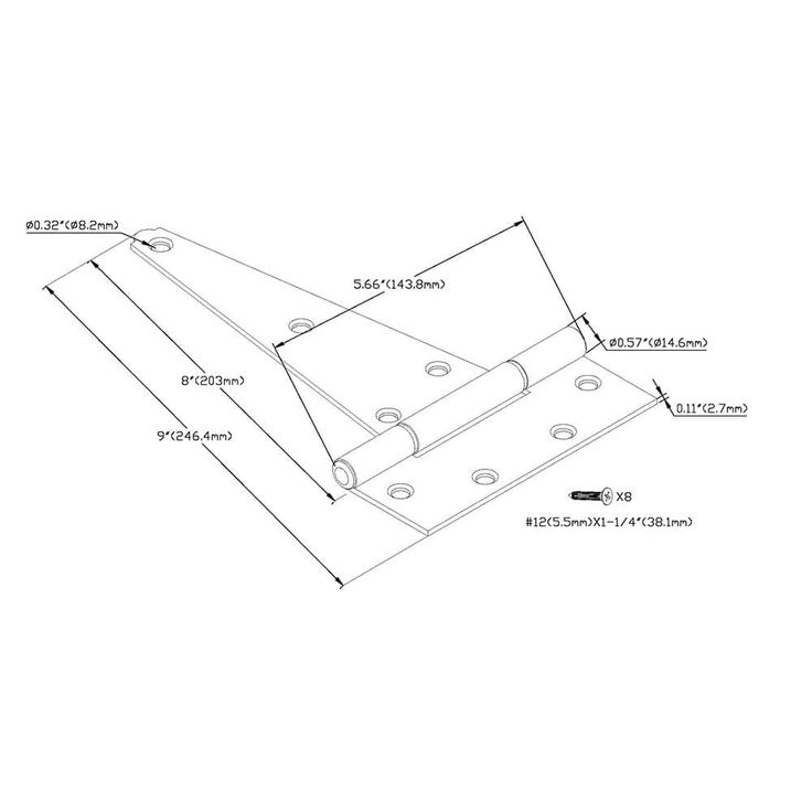Everbilt 8 in. Zinc-Plated Gate Tee Hinge