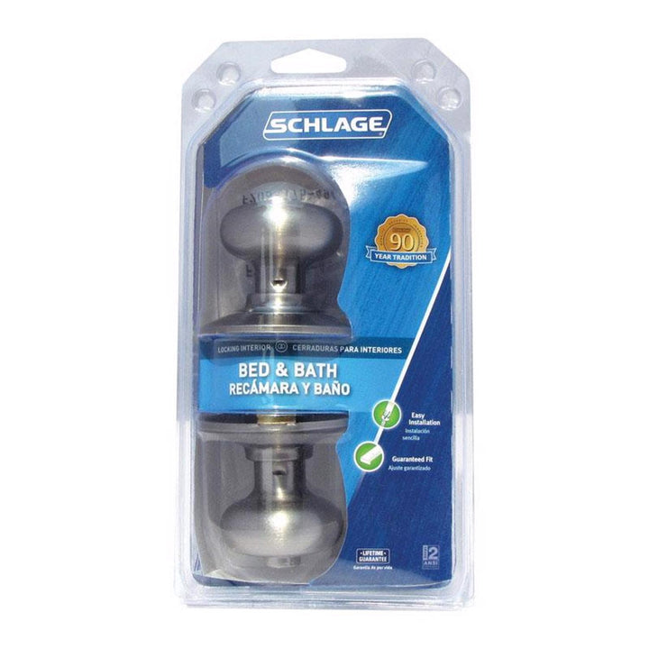 Schlage Plymouth Satin Nickel Privacy Lockset, ANSI Grade 2, Fits 1-3/8 to 1-3/4 in Doors