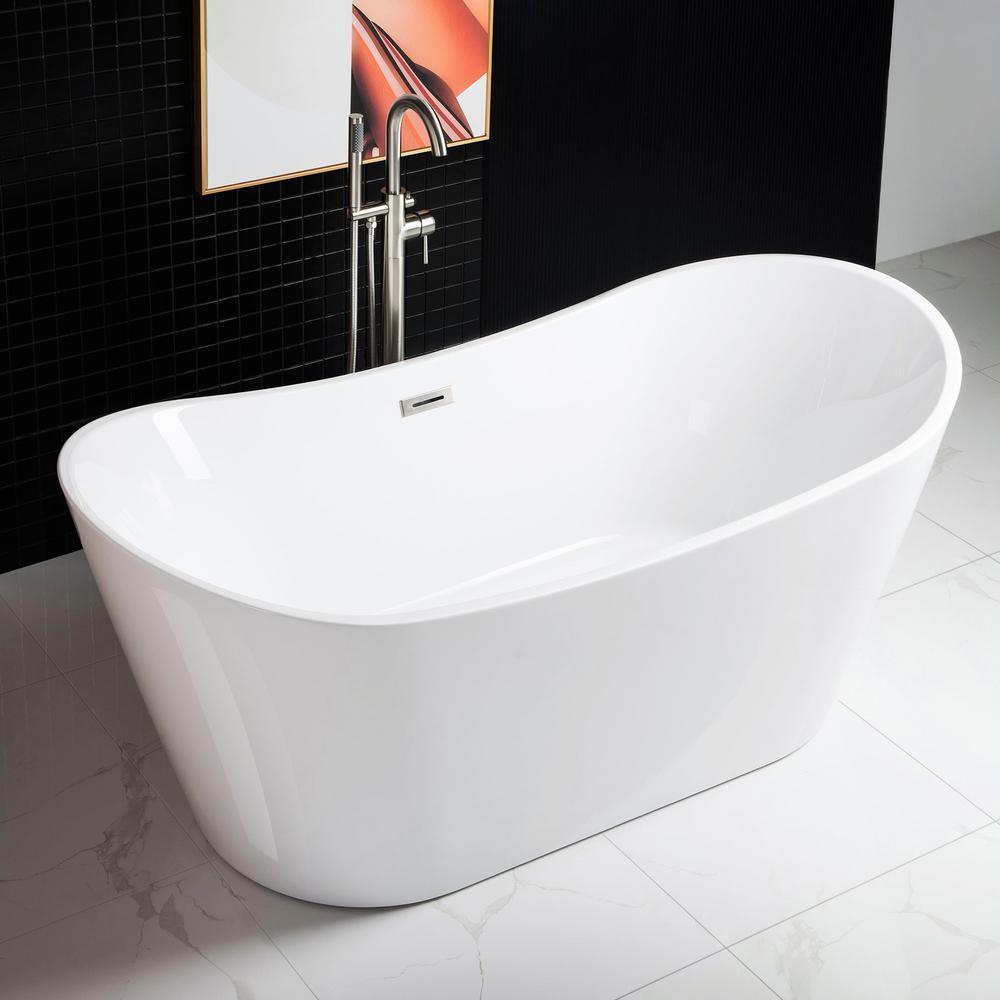 Alacant 67 in.¬†Acrylic Flatbottom Double Slipper White Bathtub with Brushed Nickel Faucet & Overflow and Drain - Super Arbor