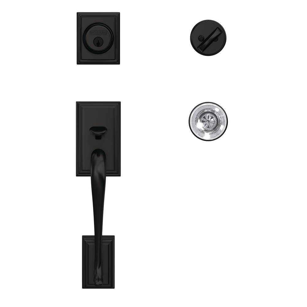 Custom Addison Matte Black Single Cylinder Door Handleset with Hobson Glass Door Knob - Super Arbor