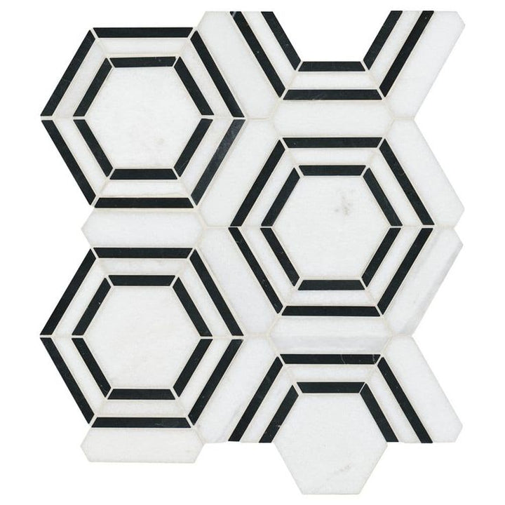 MSI Georama Nero 13 in. x 11 in. x 10mm Polished Marble Mesh-Mounted Mosaic Tile (9.9 sq. ft. / case)