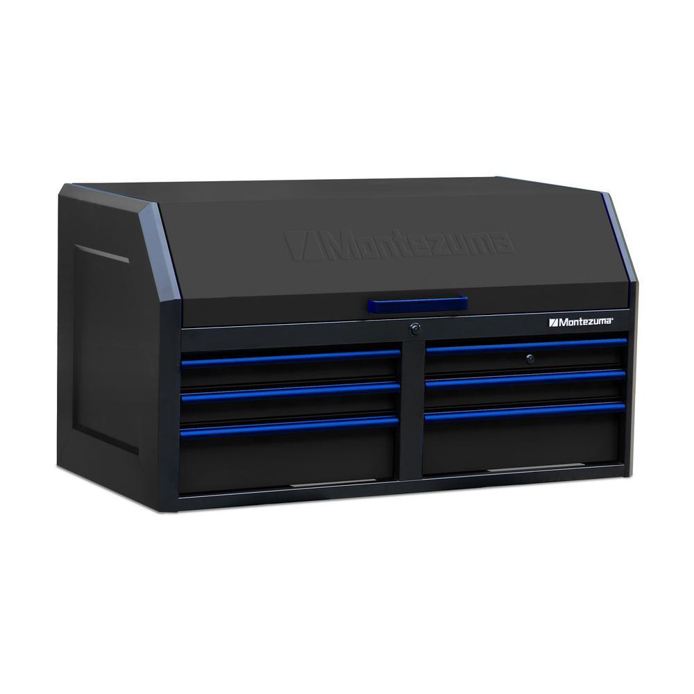 46 in. x 24 in. 6-Drawer Tool Top Chest with Power and USB Outlets in Black and Blue - Super Arbor