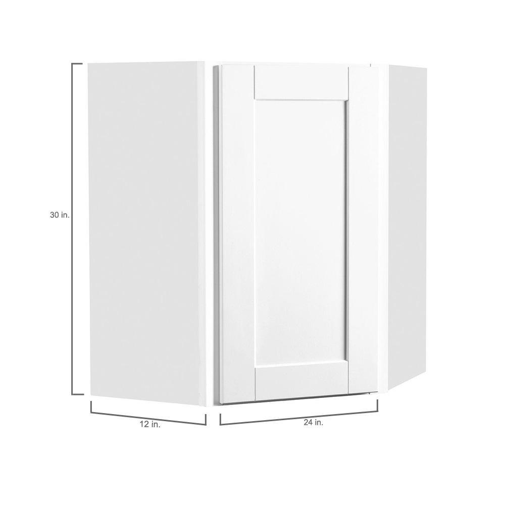 Shaker Assembled 24x30x12 in. Diagonal Corner Wall Kitchen Cabinet in Satin White