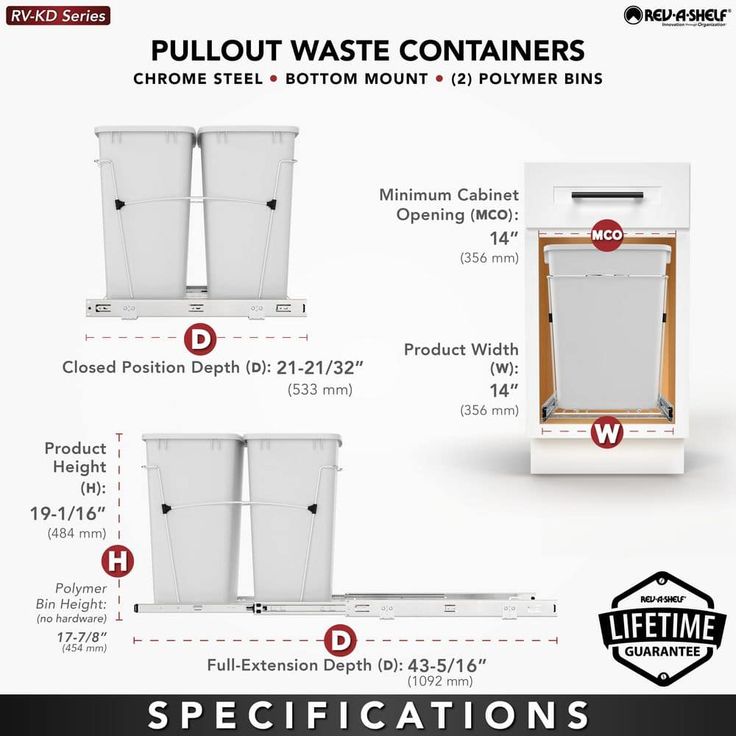 Rev-A-Shelf 35-Quart Plastic Pull Out Trash Can