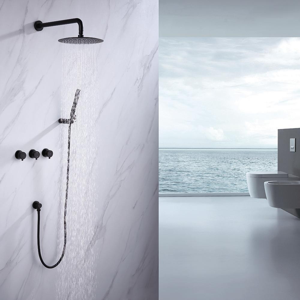 1-Spray Patterns with 1.5 GPM 10 in. Wall Mount Dual Shower Heads with Body Spray High Pressure in Matte Black - Super Arbor