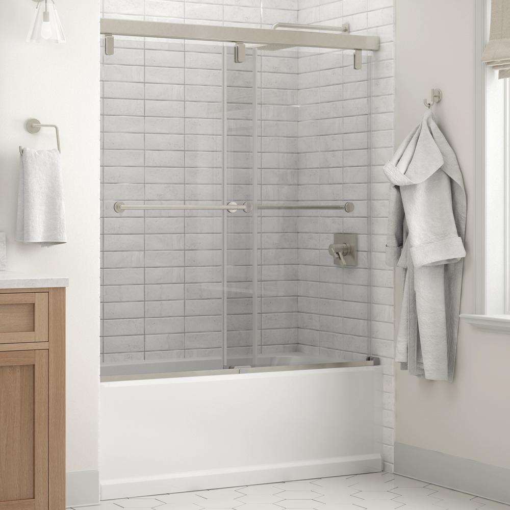 Everly 60 in. x 59-1/4 in. Mod Semi-Frameless Sliding Bathtub Door in Matte Black and 1/4 in. (6mm) Transition Glass - Super Arbor